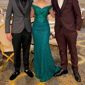 Emerald green formal dress.